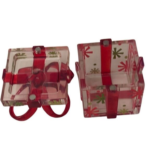 Acrylic Clear And Red Bow Lid Trinket Gift Box With Snowflake Design 6”x 3" - Picture 2 of 8